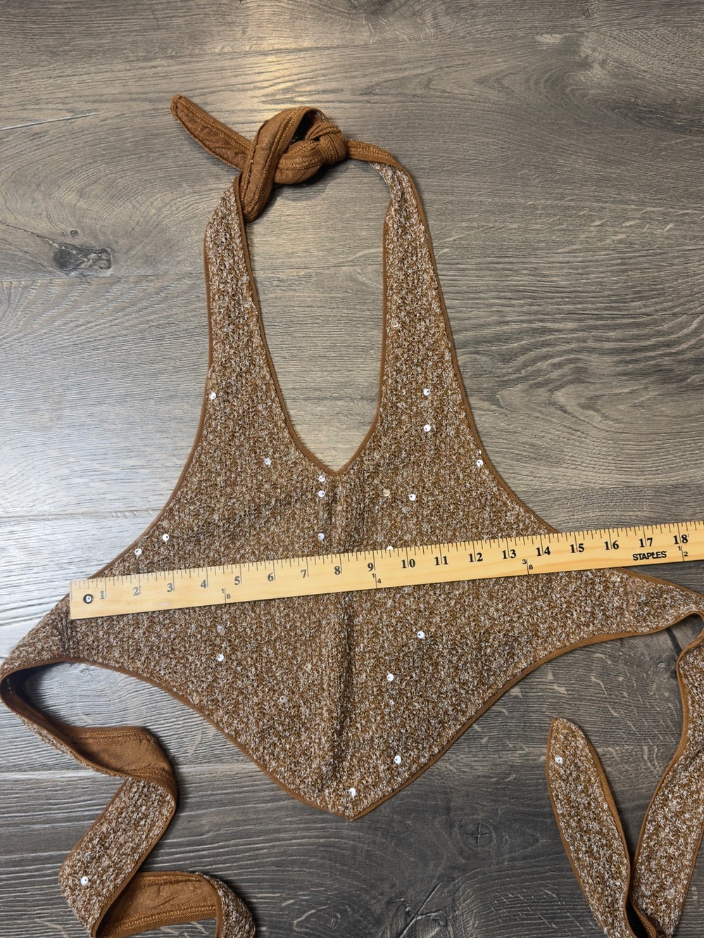 Superdown Brown Sequin Halter Crop Top - Picture 5 of 6